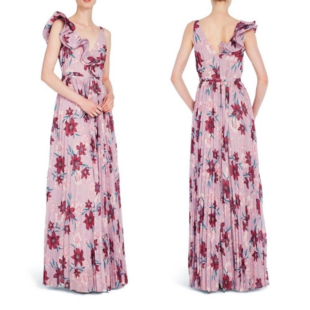 Monique Lhuillier Lilac Floral Maxi wedding guest bridesmaid formal gown